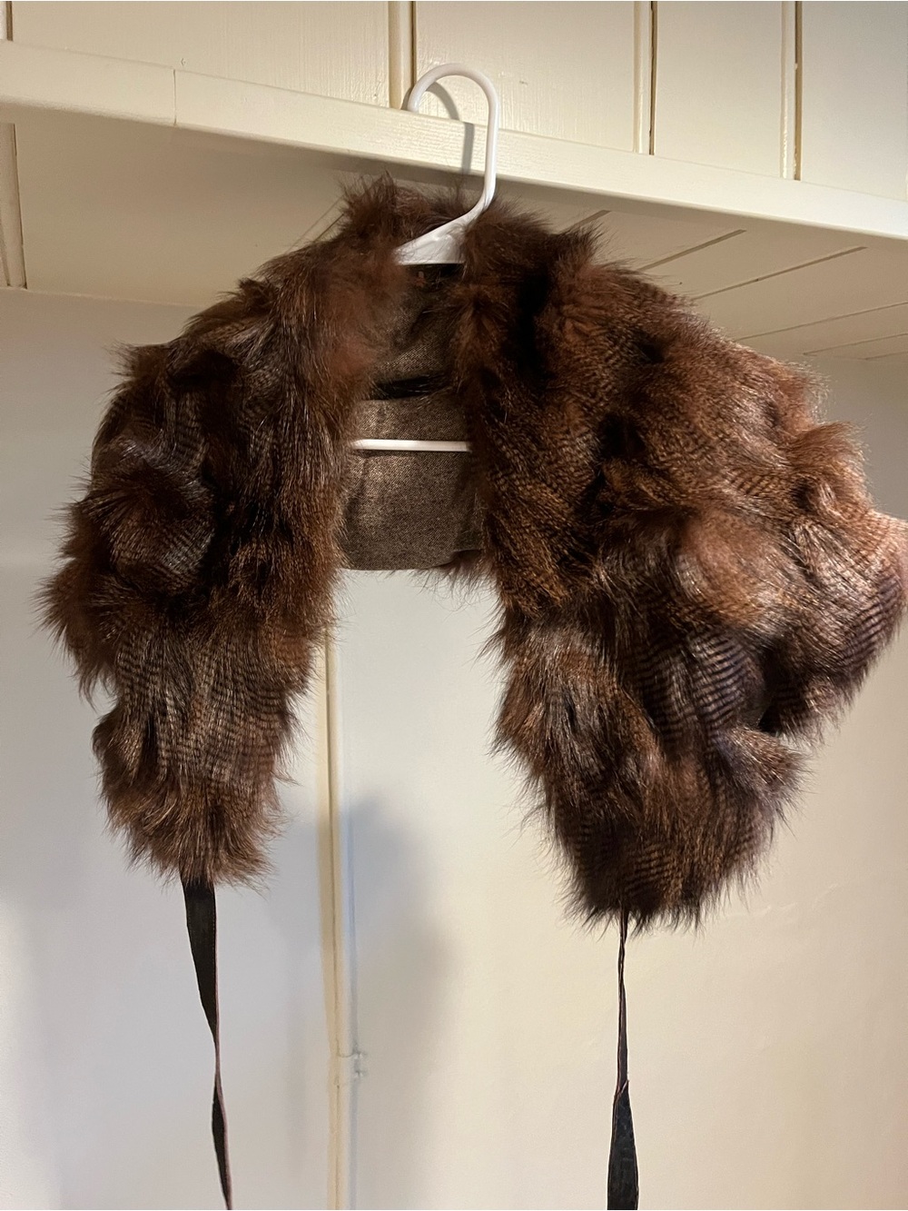 Plush Brown Fur Capelet with Tie Front